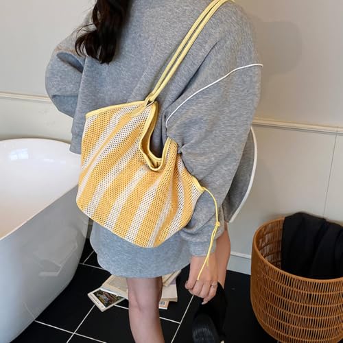 Bolso de hombro de PU y malla grande para playa y viajes de mujer 6