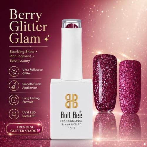 Image of BOLT BEE 15ML Gel Nail Polish 1Pc Clear Pink Glitter Nail Polish Soak Off UV LED Nail Gel Polish Nail Art Starter Manicure Salon DIY at Home, 0.5 OZ (1) (63)