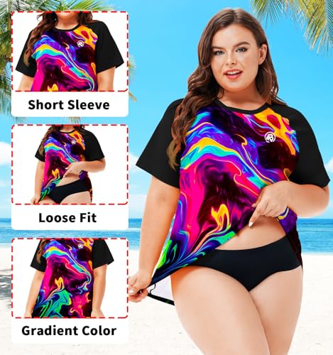 AOBUTE Women Plus Size Rash Guard Short Sleeve SPF Swim Shirts3