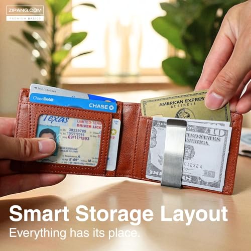 Money Clip Leather Wallet - RFID-Blocking Slim Minimalist Bifold Card Holder with ID Window, Birthday Gift for Men (Stealth Blue)3