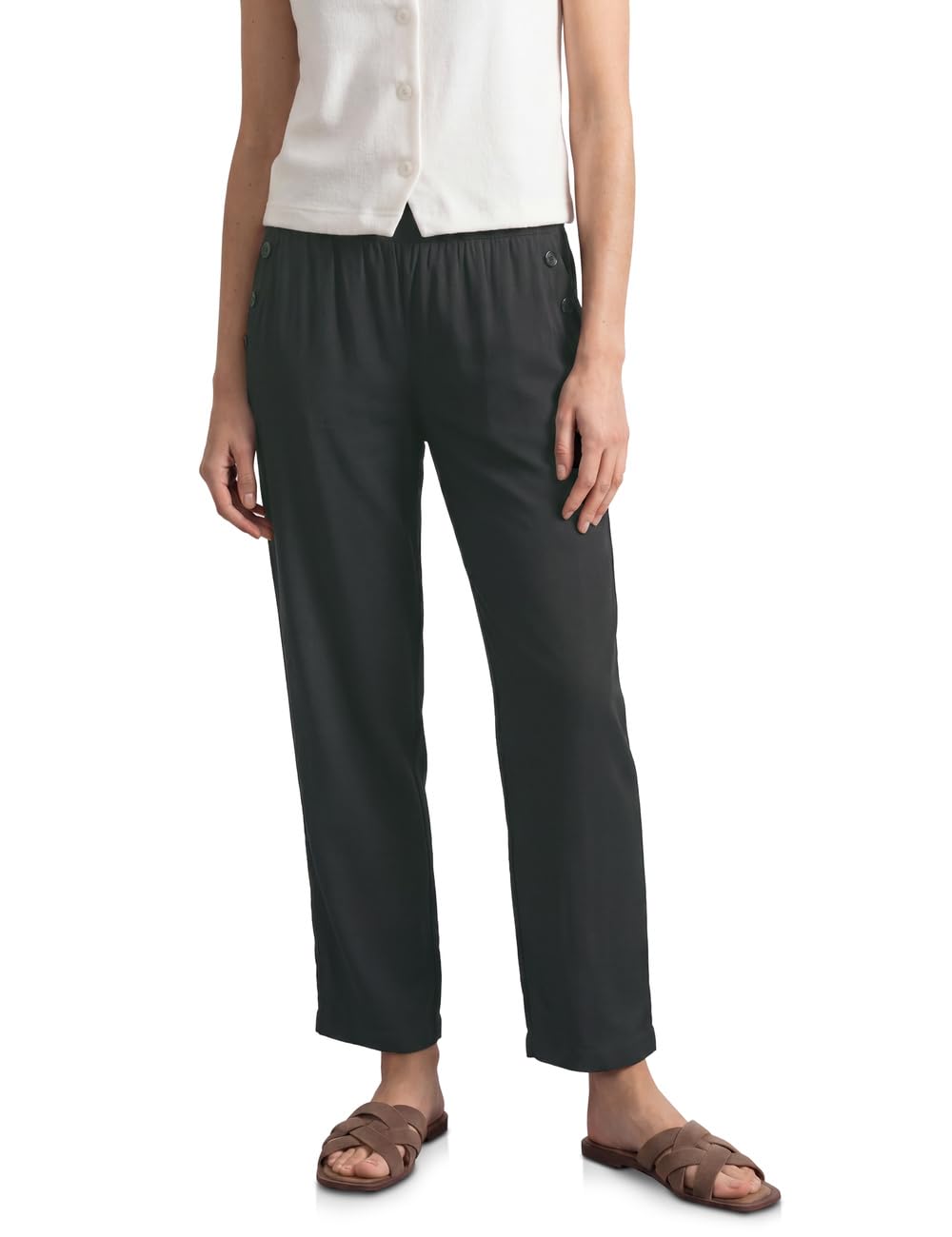 Street One High Waist Wide Leg Trousers in Loose Fit Deep Bound Green 36