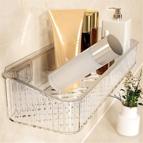 Estante de ducha transparente autoadhesivo organizador de baño de plástico sin taladro 5