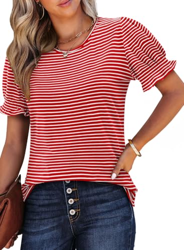 CRAZY GRID Women's Summer Tops Ruffle Short Sleeve 2025 Casual Knit Loose Fit T-Shirt4