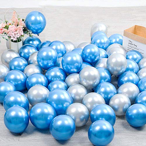 Image of Party Propz Blue Balloons for Birthday Decoration - 100 Pcs Metallic Balloons for Decoration | Blue and silver Balloons for Decoration | blue Balloon for decoration (Latex)