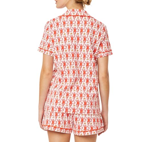 Image of Womens Y2k Preppy Pajamas Set, 2 Piece Button Down Monkey Beach Shorts Set Holiday Vacation Loungewear Pjs for Jammies Back to School Party Birthday Gifts(Red, Small)