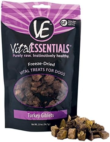 Vital Essentials Freeze Dried Dog Treats, Dog Snacks Made in The USA, All Natural Dog Treats, Great Training Treats for Dogs, Turkey Giblets 2.0 oz