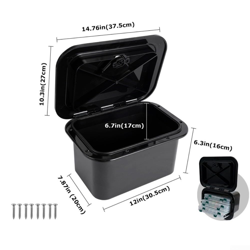 1 boîte de rangement marine, récipient léger intégré pour matériel de pêche, avec couvercle hermétique résistant à l'eau, pour installation de coque de pont de bateau (noir)
