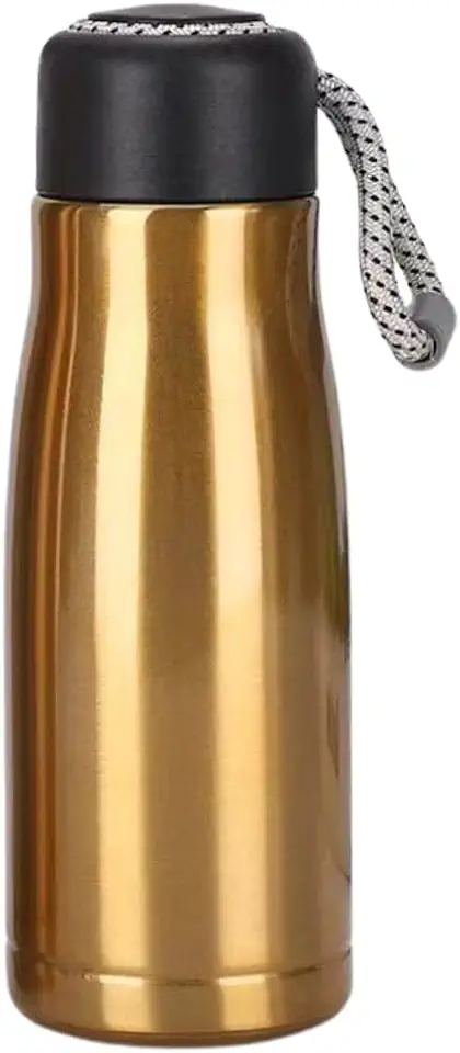 Garrafa Térmica Inox 350ml com Alça de Corda | Tampa Antivazamento e Isolamento Térmico para Bebidas Quentes e Frias (Dourado)