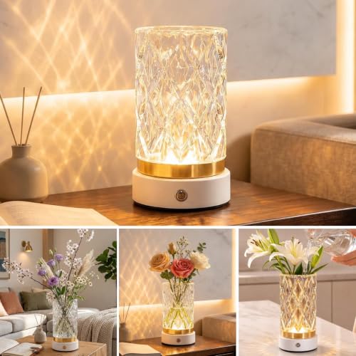 Image of Rechargeable Bedside Lamp 2 in 1 Vase Table Lamp Crystal Touch Table Lamp