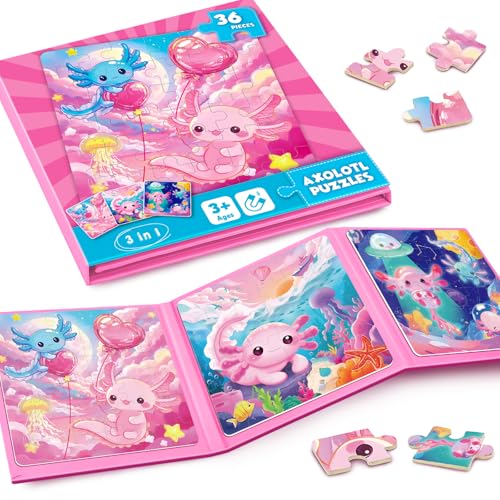 Image of Homicozy Magnetic Puzzles for Toddler Kids 3-8, Axolotl Travel Toys