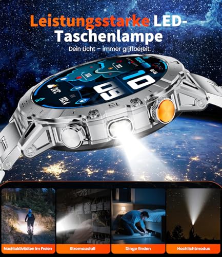 Smartwatch Herren Militär mit 1000mAh Großer Akku/1.7''Großes Display/Telefonfunktion/LED Taschenlampe… – Ansicht 5