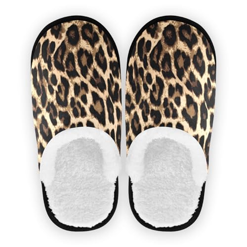 Women's Men's Leopard Print House Shoes Cozy Fuzzy Slippers