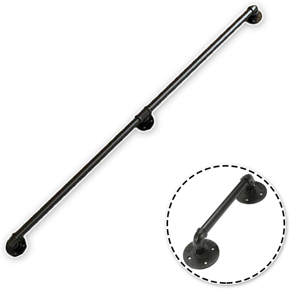 Retro Handrail Brackets for Staircases Outside Inside Black Matte Metal Wrought Iron | Rail Railing Handrails for Indoor Stairs Lead Direct to Stairwell Door-House or Cellar entryway