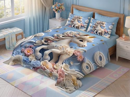 Virasaah 7D Fairy Tale Collection Double Bedsheet 90x100 inch with 2 Pillow Covers | Good Stitching, Soft Fabric & Vibrant 7D Digital Print for Kids & Couples (Blue)