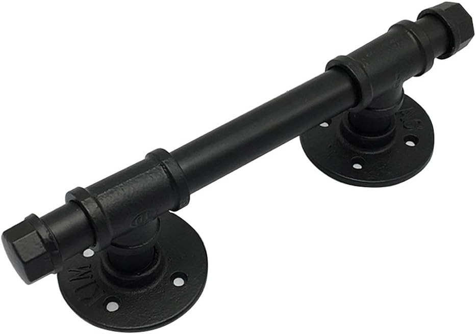 Black Cast Iron Door Pull Handle - Retro Water Pipe Design for External Internal Doors, Heavy Duty Sliding Gate Garage Shed Handles Replacement Hardware Sets
