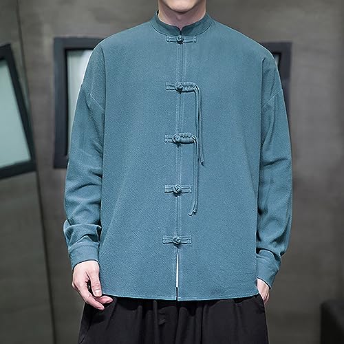 Men's Shirt Tang Suit Shirt Long Sleeve Traditional Kung Fu Uniform Chinese Frog Buttons Lightweight Jacket Summer 5