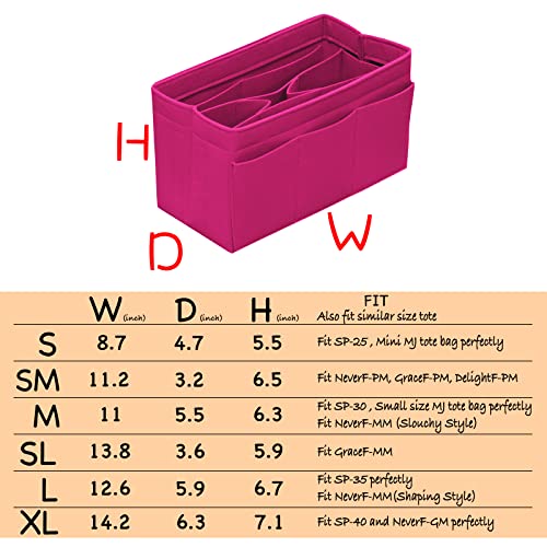 Dailyplus Purse Organizer Insert Felt Bag Organizer Handbag Organizer Insert Bag In Bag Organizer For Tote Purse Bag 14 Pockets Rose Small #TOP1