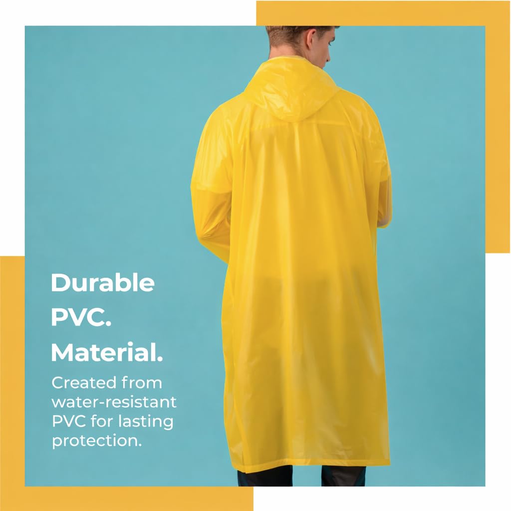 Lifelong Waterproof Unisex Raincoat | Hooded Full Sleeves Outdoor Poncho for Men, Women, Boys & Girls | Durable PVC Rainwear for Camping, Hiking, Travelling | Adjustable Drawstring | Yellow (1 Pc) 1