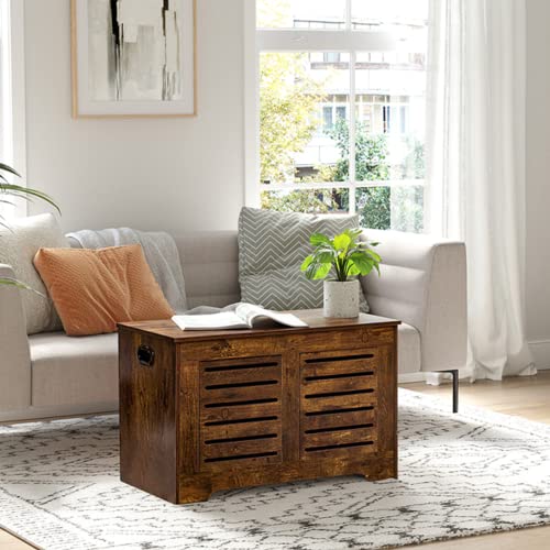 Dinzi Lvj Storage Chest, Flip-Top Wooden Storage Bench With 2 Safety Hinges, Retro Entryway Shoe Bench, Sturdy Large Storage Trunk For Living Room, Bedroom, Easy Assembly, Rustic Brown #TOP5