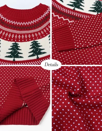 Image of Women's Fair Isle Sweater Crew Neck Long Sleeve Heart Sweater Vintage Tops