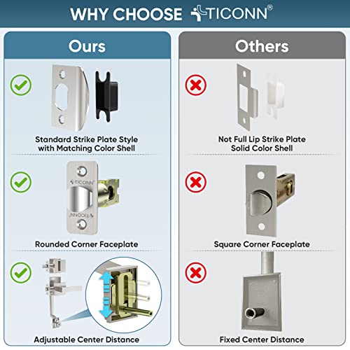 Image of TICONN Double Front Door Handle Set, Heavy Duty Square Door Lever and Single Cylinder Deadbolt Combo for Side by Side Entrance Exterior Doors (Satin Nickel)