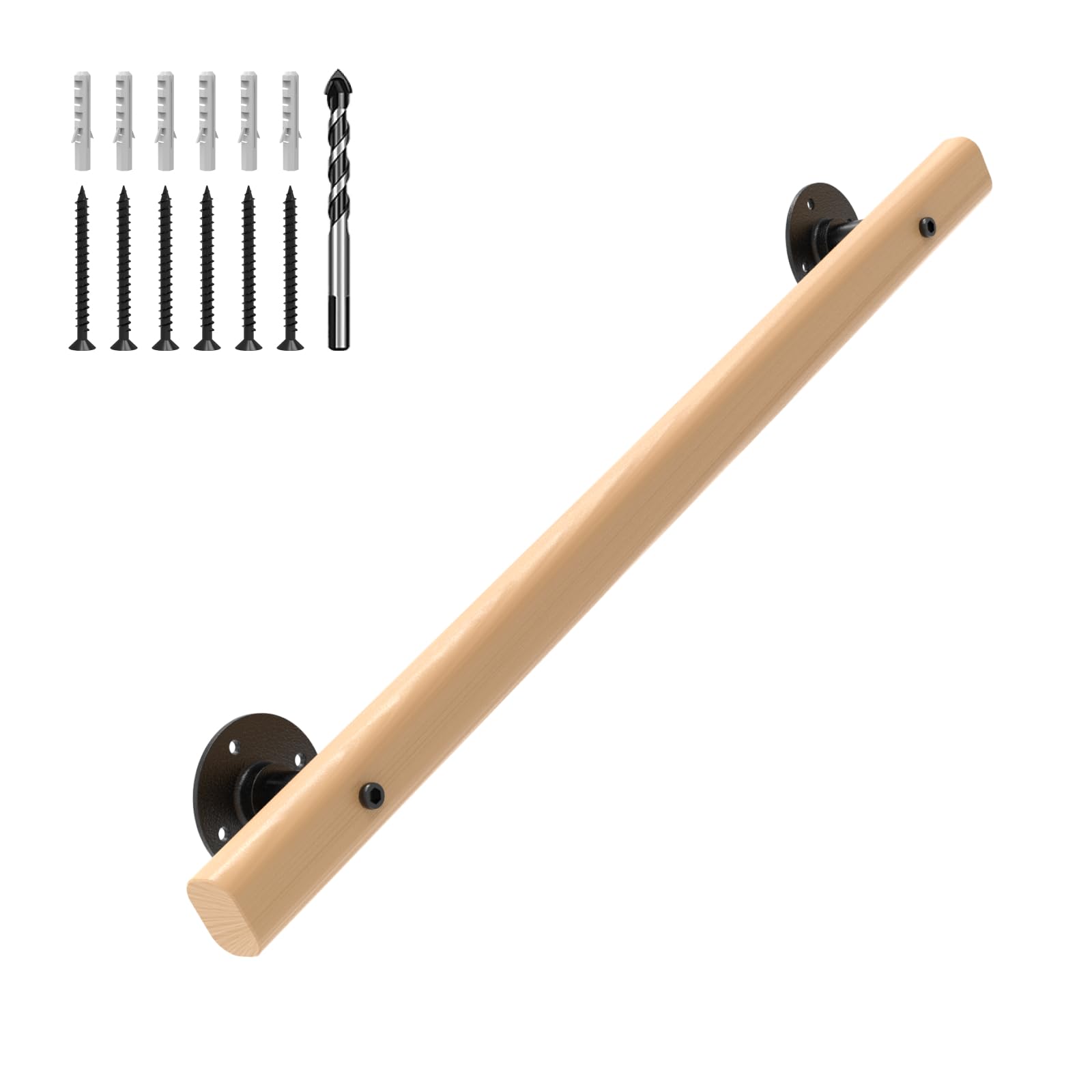 View 1 of 2.6 FT Wood Handrails for Indoor Stairs, Wall-Mounted Staircase Handrails for Indoor Outdoor Stairs, Non-Slip Stair Railing Indoor for Kids, Elderly, Pregnant Women, Disabled