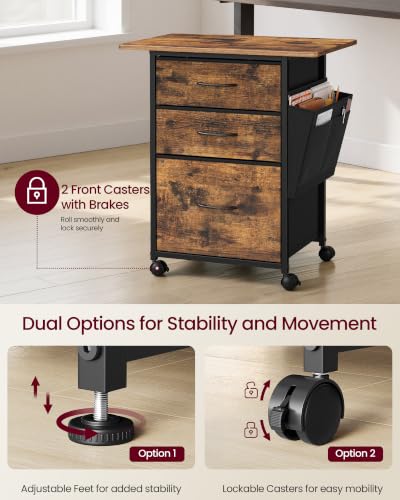 Image of VASAGLE Mobile Printer Stand with Storage, Filing Cabinet, Side Pockets | Filing Cabinet for A4 Letter Size, 23.6 x 15.7 x 26.8 Inch, Rustic Brown, BELLAH Collection UOFC201KD01
