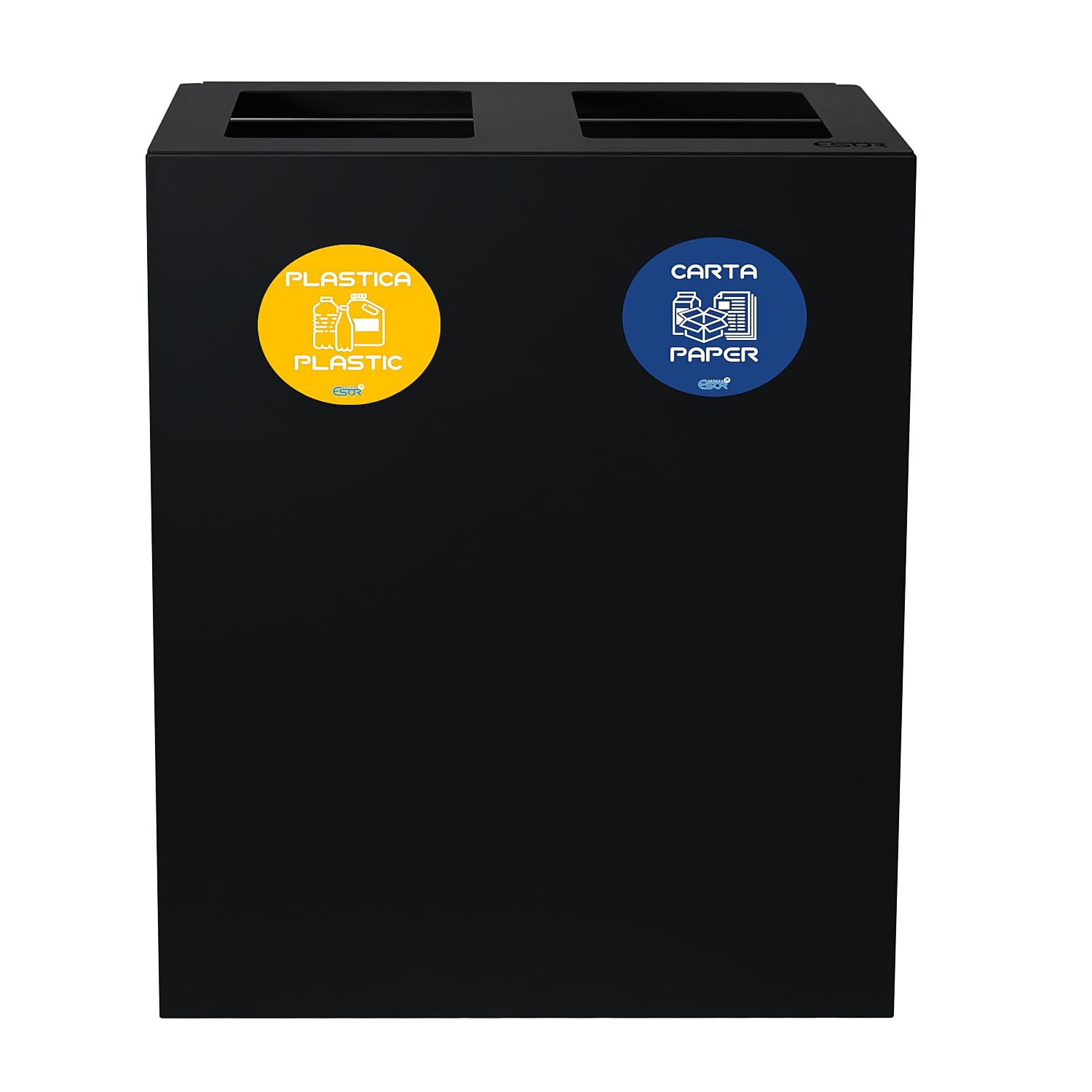 Contenitore raccolta differenziata in acciaio verniciato, Mobile pattumiera da esterno con 2 scomparti, capacità 120 litri, bidone resistente alle intemperie, L60 x P30 x H80 cm (ANTRACITE 7016)