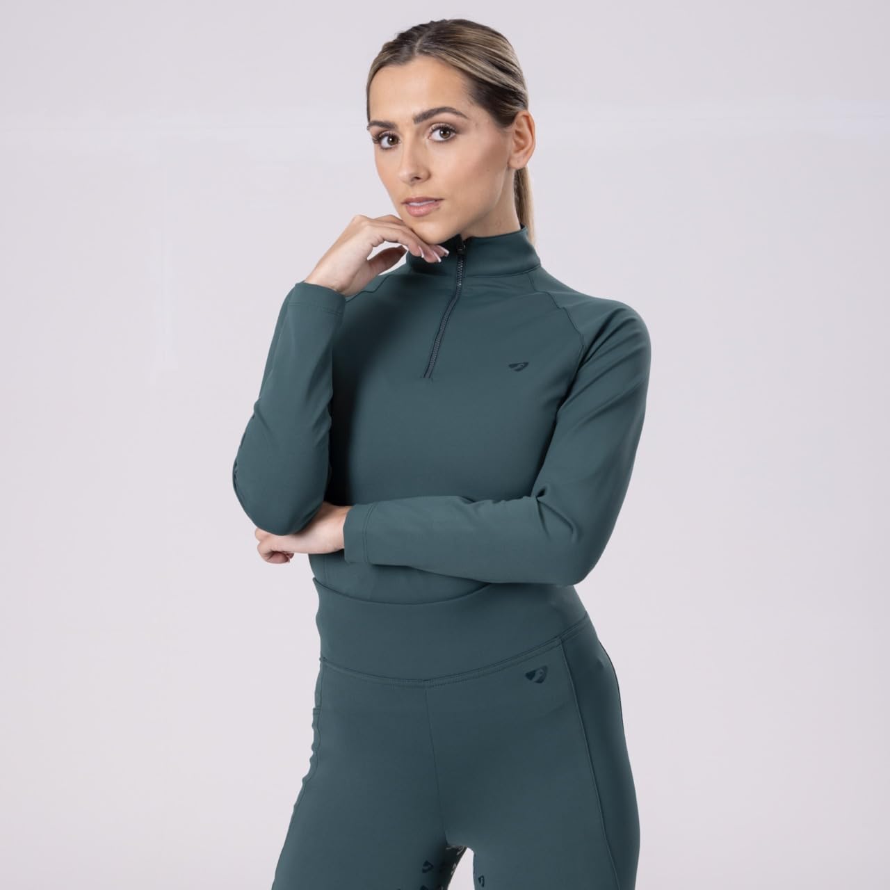 Aubrion Eltar Maglietta di Base Cerniera ad Un Quarto Donna (XS) (Verde)