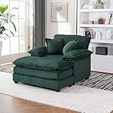 Eafurn Oversized Accent Chaise Lounge Chair with Ottoman,Comfy Corduroy Upholstered Reading Armchair w/Detachable Armrest,Double Deep Cushion Seating and Throw Pillows for Living Room Bedroom Office