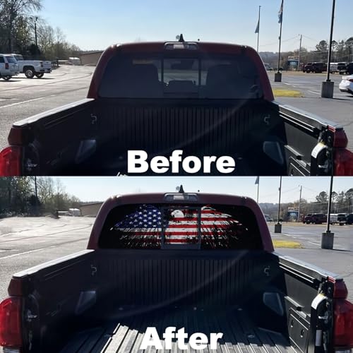 Image of American Flag Decal for Trucks & Cars - Eagle Design (65x17in) for Men, Dad, Grandpa, Boyfriend