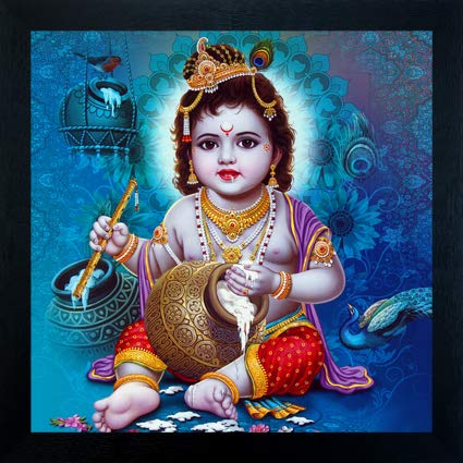 Madhav Art Lord Radha Krishna Painting Digitally Printed Classic Creative and Decorative Photo Frame/God Krishna Religious Digital Images for (30cm x 30cm)