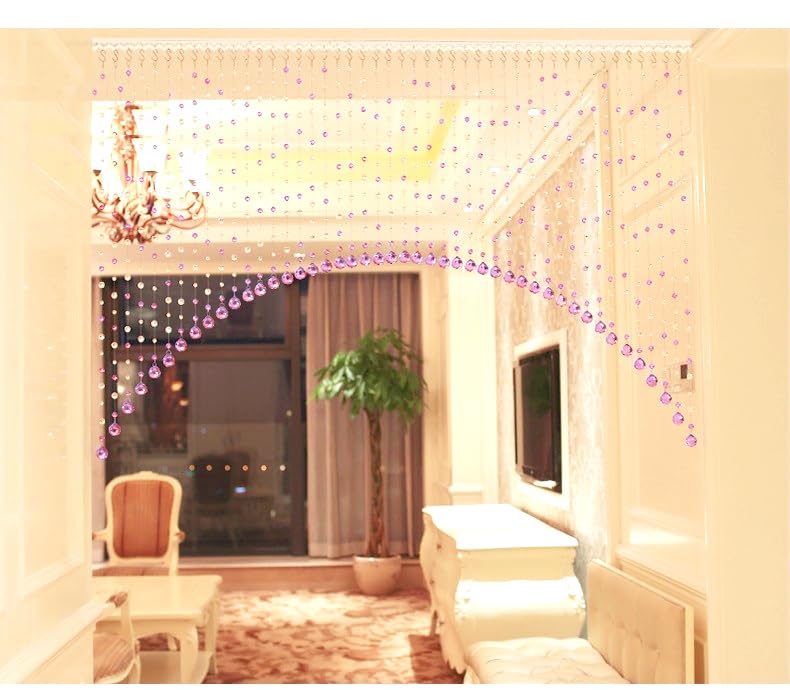 Image of K9L 10 String, Acrylic Bead and Drops, String Hanging Crystal Curtain (10 String Suitable to 2.5 to 3 Feet Width) (Pink)
