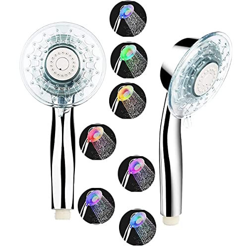 Pommeau de douche LED à économie d'eau - Grand pommeau de douche à changement de couleur (7 couleurs changeantes au hasard, 2 types de jet, fonction...