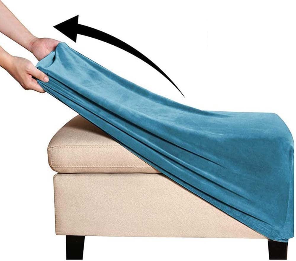 ZGantrix Velvet Ottoman Slipcover Stretch Rectangle Footstool Cover Folding Storage Ottoman Covers for Living Room with Elastic Bottom (Color : Blue, Size : LARGE)