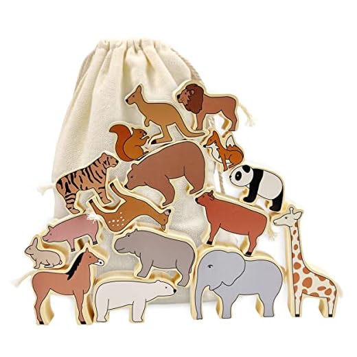 Xylolin Wooden Zoo Animal Blocks Stacking and Balancing Toy, Toddler Wood Animal Figures Blocks Imaginative Play, Preschool Educational Toys and Stack Balance Games for Kids