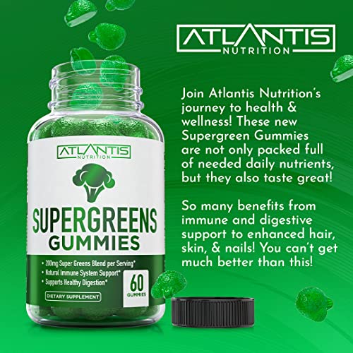 Supergreens Gummies - Daily Green Superfoods Supplement With Spinach, Broccoli, Moringa, Beet Root, Celery, Green Tea, & Acai For Immunity Support - Natural Raspberry Flavor, 60 Supergreen Gummies #TOP6