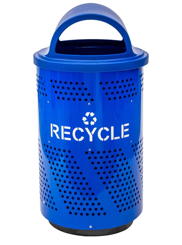Large 51 Gallon Outdoor Metal Trash Can for Public Spaces, Sporting Arenas, Commercial Spaces - Silver Recycling