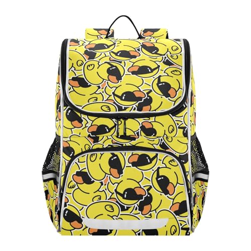 Sletend Bolsa de ombro de estudante com impressão de grande capacidade para crianças e adolescentes, bolsa escolar para trabalho e escola, Desenho de pato amarelo, Mochilas de viagem