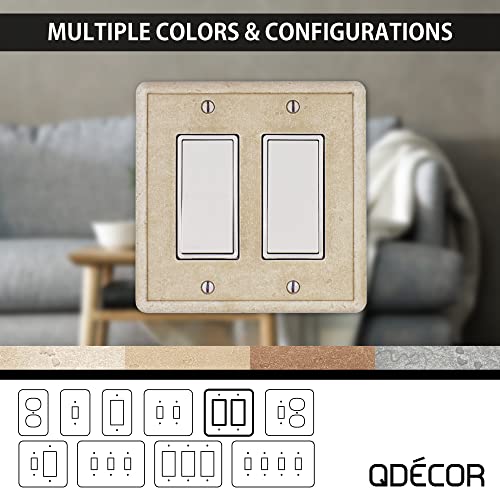 Questech Décor Double Rocker Light Switch Cover, 2-Gang Electrical Wall Plate, Double Switch Decorator Standard Size Gfci Receptacle Cover, Decorative Wall Plate Tumbled Texture, Travertine #TOP5