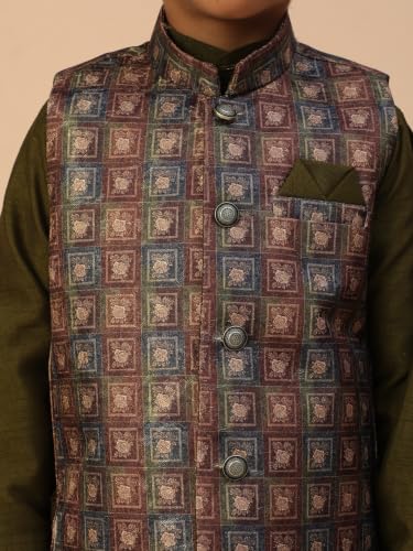 Image of Pro-Ethic Style Developer Kids Kurta Set For Boys With Waist Coat, Ethnic Wear for Diwali, Eid, Raksha Bandhan, Jacquard, Floral Print (Pack of 1)