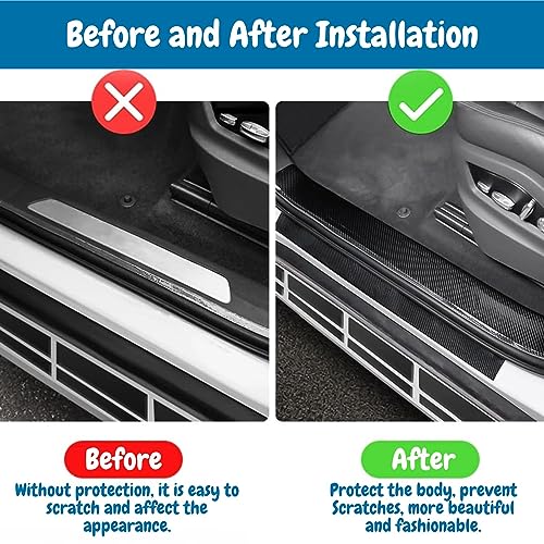 Image of LandVK Carbon Fiber Door Sill Protector Tape, Car Footstep Guard, Paint Protection Film PPF Tape for Car, Anti Scratch, Black Textured, 5cm x 5m, 1 Pcs