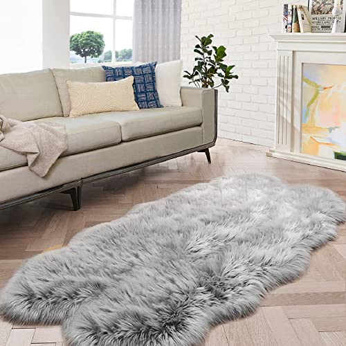 ORINOVA Tapis Peau de Mouton Gris Fausse Fourrure Doux 120x180 cm Chambre Moumoute Fluffy Fille Ado...