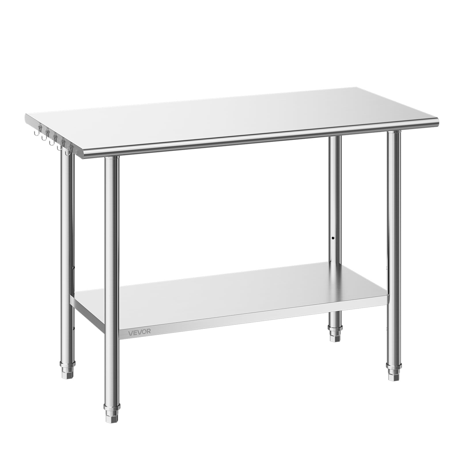 VEVOR Mesa de Preparación de 2 Niveles 122 x 61 x 86,4 cm, Mesa de Trabajo de Acero Inoxidable, con Estante Inferior Ajustable, Bordes Redondeados, para Restaurantes, Hoteles, Cocinas, Garajes