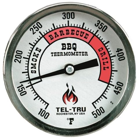 Tel-Tru BQ300 Barbecue Thermometer, 3 inch Aluminum Zoned dial, 4 inch stem, 100/500 Degrees F Cover