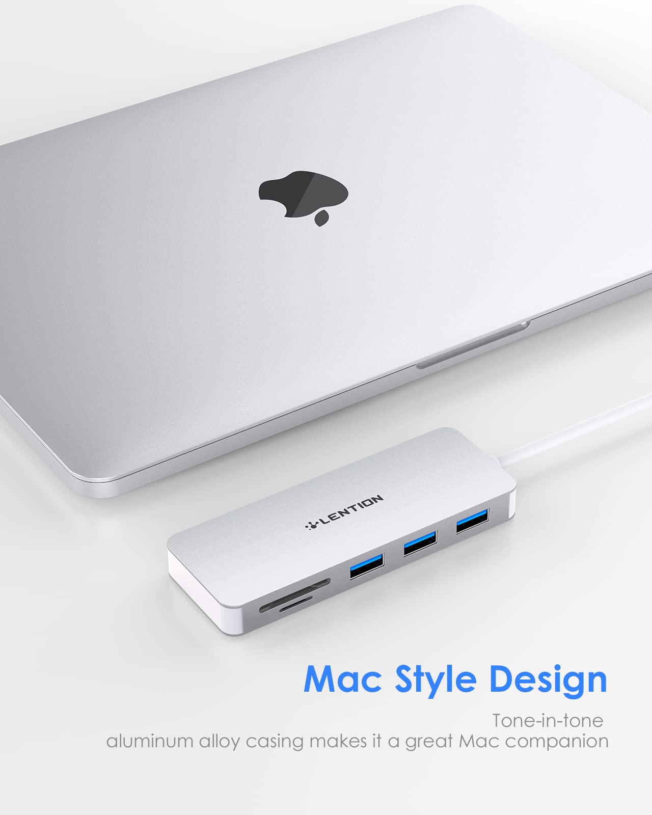 Hub USB-C 5-en-3 – Ports USB, SD/TF, USB-C, Lightning – Pour MacBook, Galaxy, IPad – Transfert Rapide, Portable