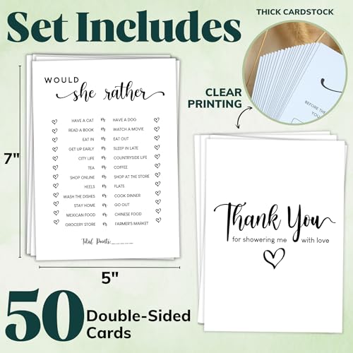 STOFINITY Would She Rather Bridal Shower Game - 50 Pcs Wedding Shower Game for 50 Guests, Bridal Party Game for Bridal Shower Decorations - Thumbnail 2