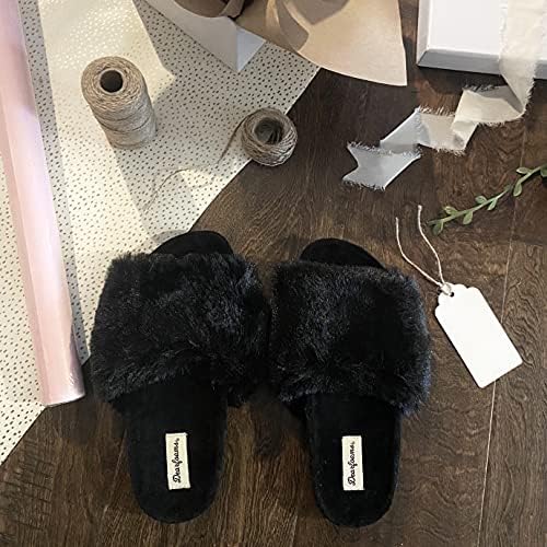 Dearfoams womens Milly Furry Molded Footbed Slide Slipper, Muslin, Medium US | Image 7