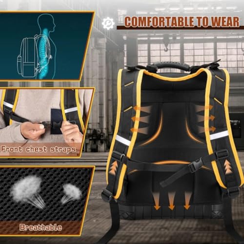 Oniissy Oxford Cloth Tool Backpack with Reinforced Hard Bottom, Multiple Pockets for Organized Storage, Laptop Sleeve for Work or School, For Long lasting Heavy-Duty Design - Image 2