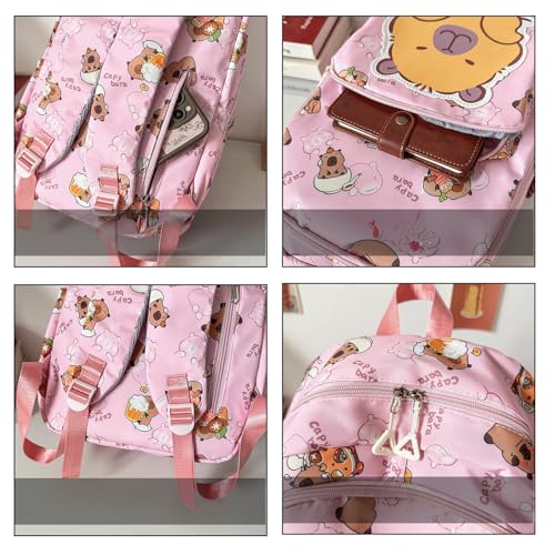 Capybara Backpack Nylon Smile Capibara Bag Kawaii Capivara Cute Kapibara Bag Capy Bara Cappy Barra Daypack (Purple with Lunch Box)4